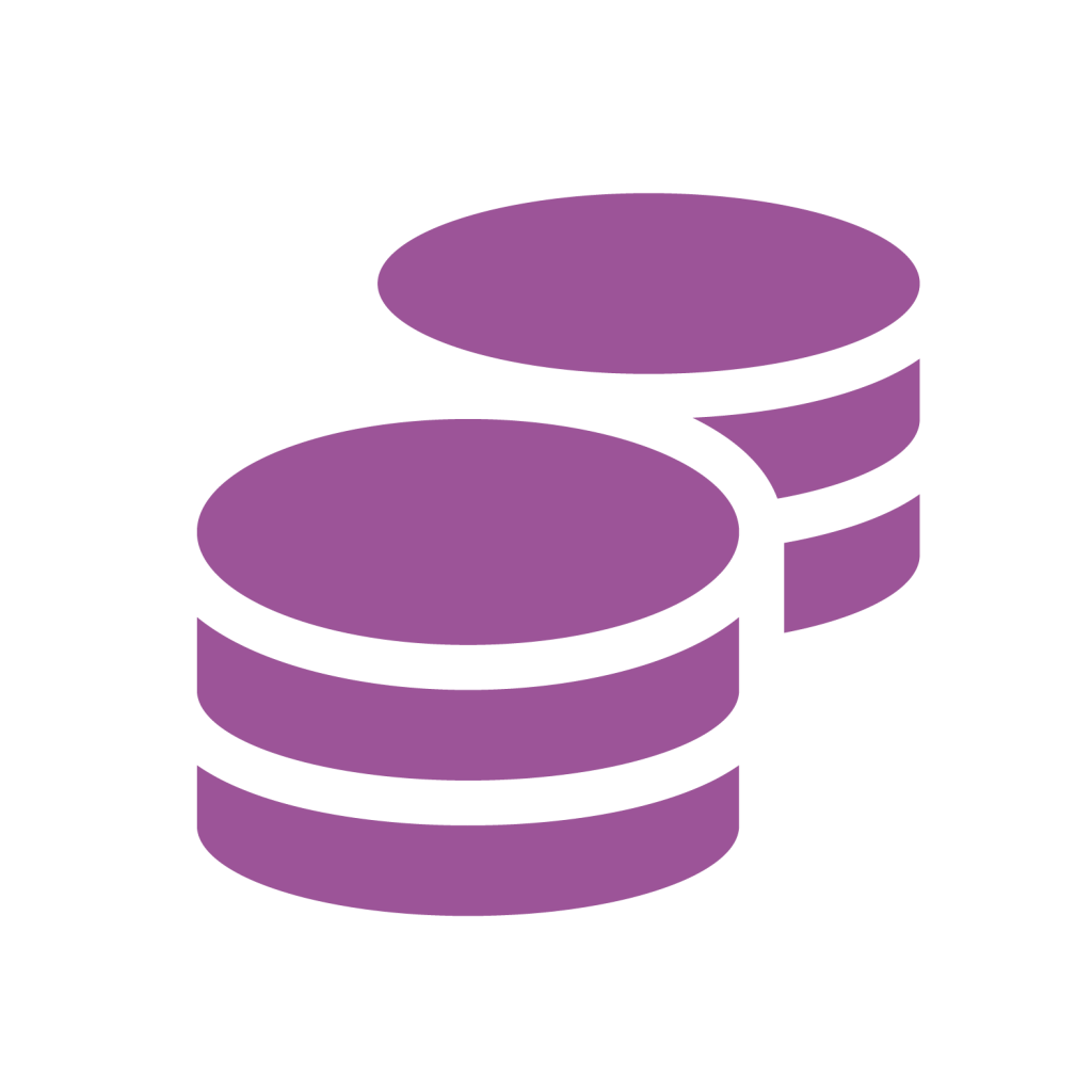 A pink illustration of two stacks of coins.